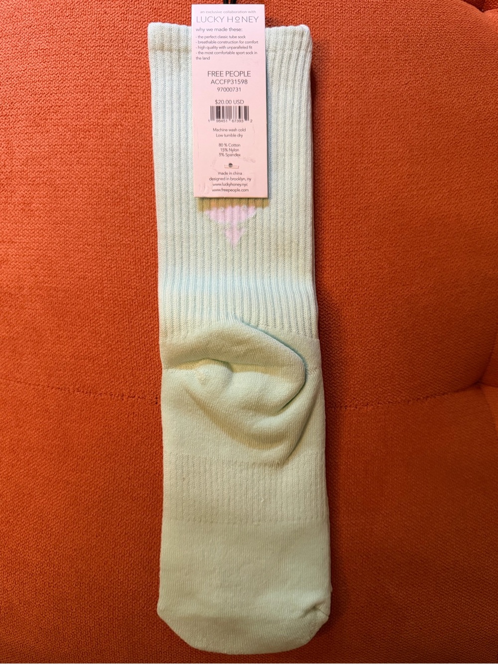 FP Movement Last Lap Tube Sock with Buti Logo One Size in Pistachio & White NWT - Picture 3 of 3